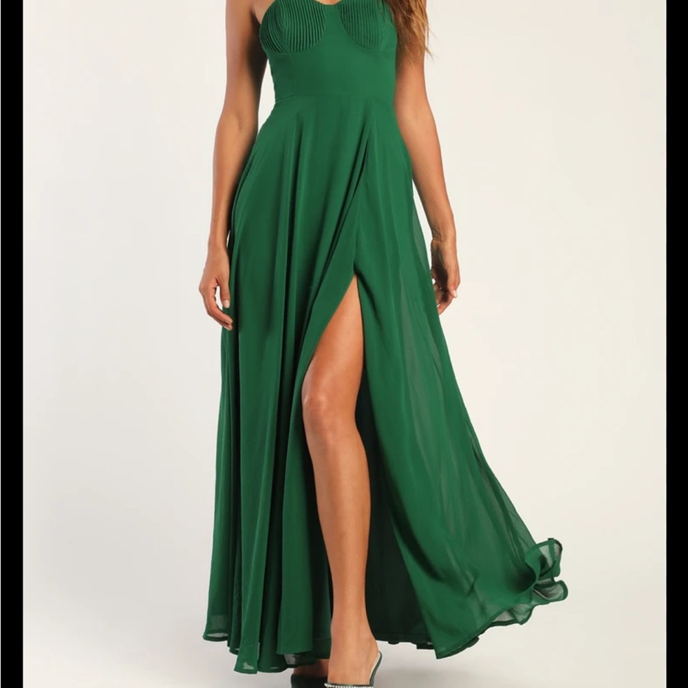 Lulu's Green Slit Maxi Dress Spaghetti Strap